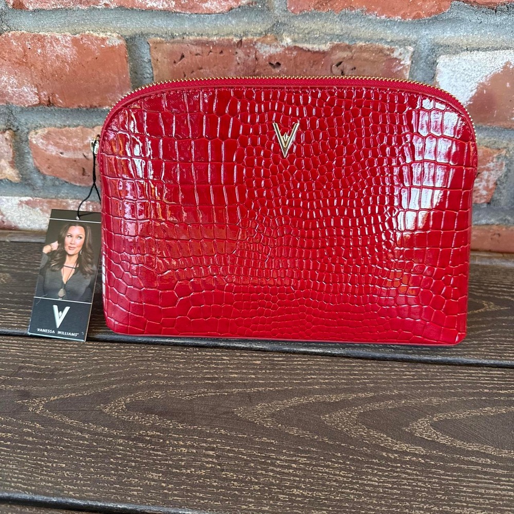 Vanessa Williams Eden Red Faux Crocodile Makeup Bag Or Stand Alone  Clutch